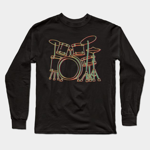 Drums Glitch Design Long Sleeve T-Shirt by vpdesigns